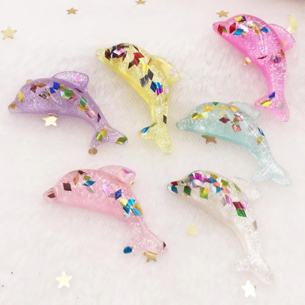 

10PCS Glitter Rainbow Mix Lovely Dolphin Flat Back Cabochon Rhinestone applique Ornament Craft DIY Scrapbook