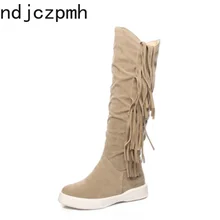 Женские ботинки новая осенне-зимняя модная женская обувь из флока с круглым носком и бахромой на низком каблуке белого цвета, большие размеры 34-43