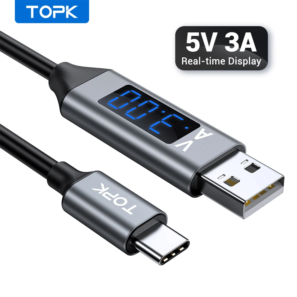 Кабель зарядный TOPK USB 3 0 Type C с отображением напряжения и силы тока|cable for|cable for