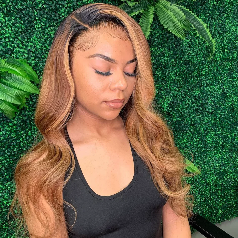 1B/27 Lace Front Human Hair Wigs With Baby Hair Wavy Pre Plucked Ombre Color Brazilian Blonde Wigs For Women T Bleach Knots