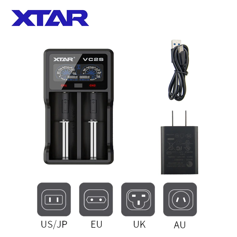 Внешний аккумулятор XTAR VC2S 18650 зарядное устройство для аккумуляторов 3 6 В 10400-26650