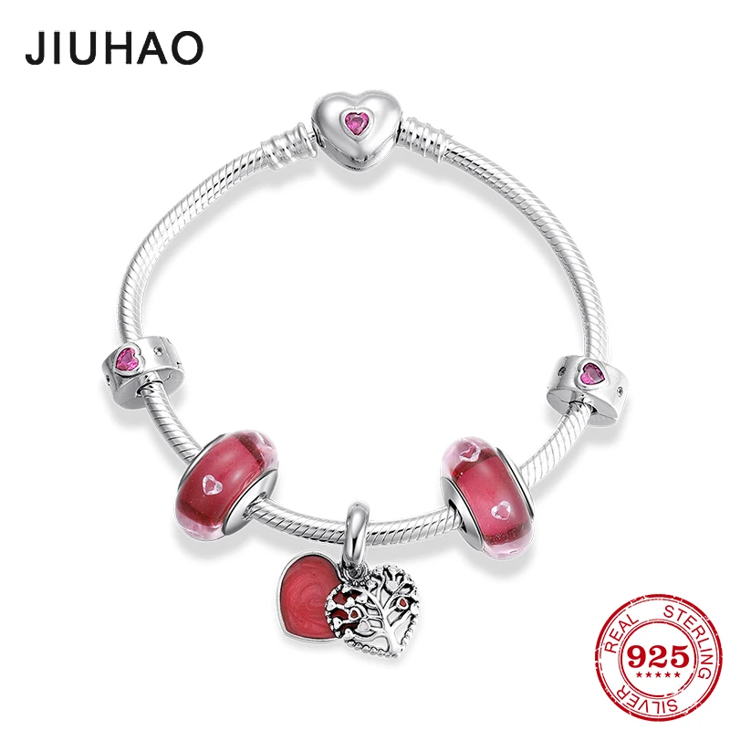 925 пробы серебряный браслет в виде снежинки, красные стеклянные бусины, ослепительно прозрачные CZ Круглые застежки, цепочка для женщин, ювелирные изделия