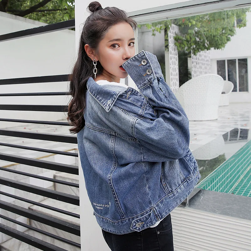

Jeans Coat Women's Loose-Fit 2018 Students Korean-style BF Style Cowboy Clothing Textured Versatile Fashion