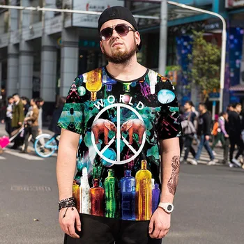 

Street hip-hop plus size men's ice silk printing T-shirt animal creative pattern short sleeves plus fat increase