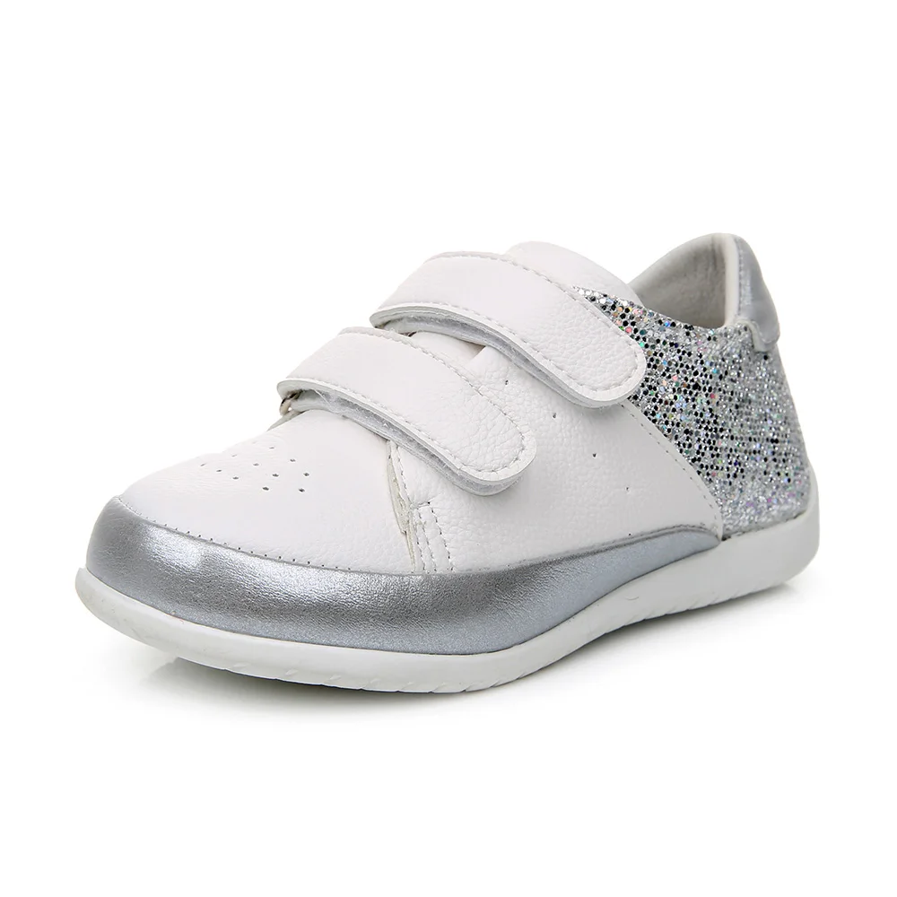 Apakowa Girl's Fashion Gillter Breathable Sneakers Toddler Little Kids 2 Strap Outdoor Sports Shoes Kid Spring Fall Casual Shoes - Цвет: silver