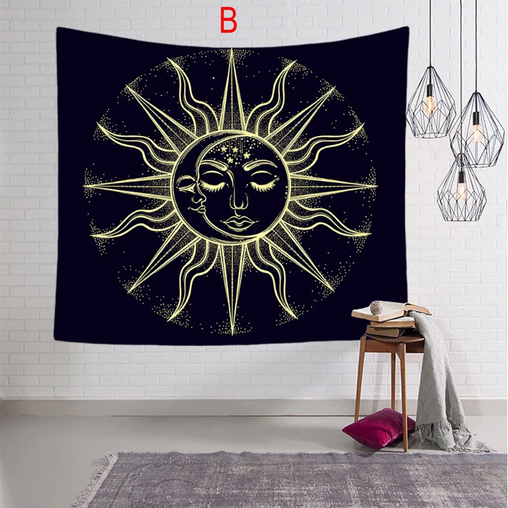 Tapestry Wall Hanging Sun And Moon Psychedelic Small Wall Tapestry with Art Chakra Home Decorations For Bedroom Shawl Mat Carpe - Цвет: B