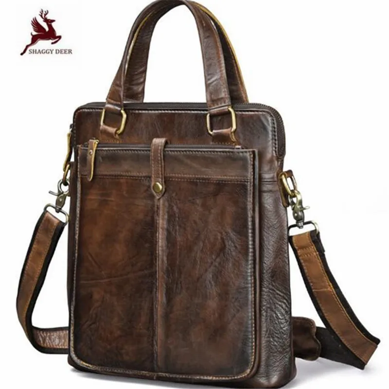 

Bark rubbing vintage Top layer leather business gentlemen single shoulder bag quality formal Vertical section handbags