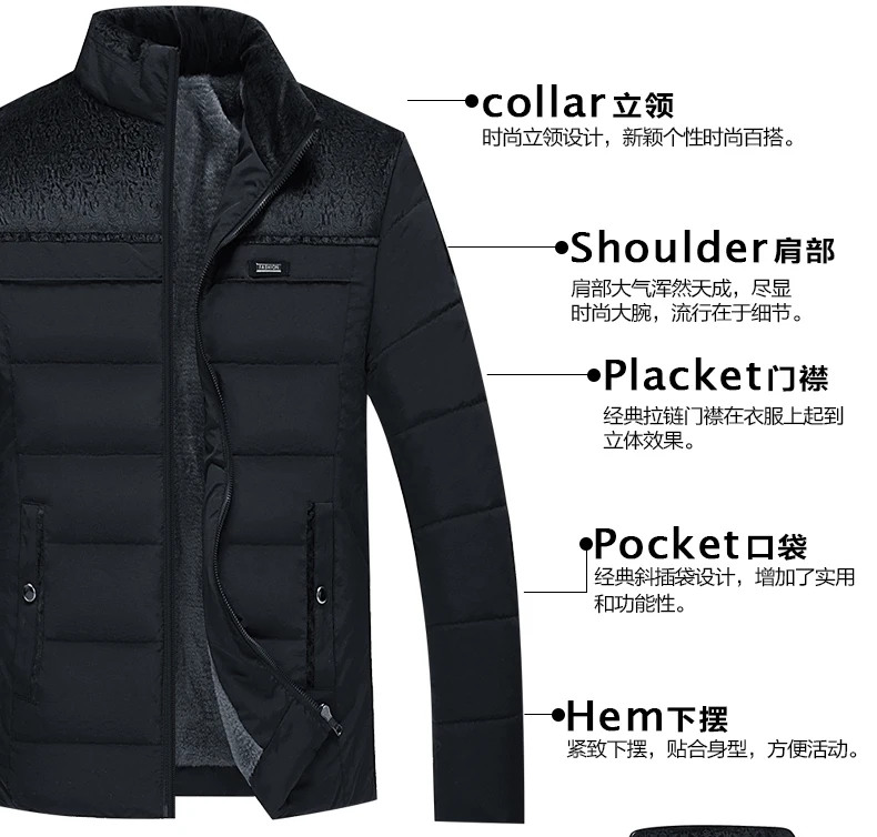 Men's Plush Thickened Parkas Stand Collar Winter Jacket Men's Parker Coat Winter Warm Thick Zipper Coat Padded Overcoat for Men