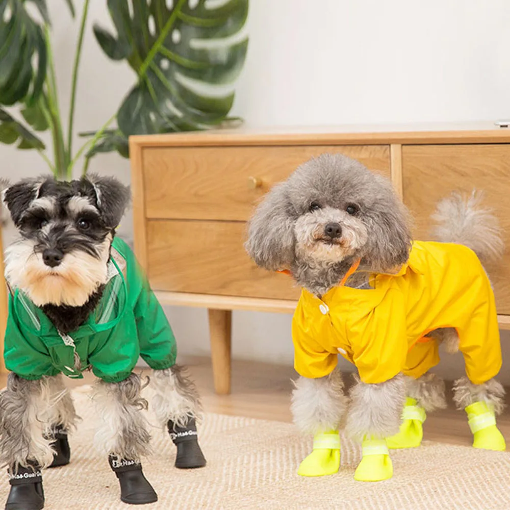 

Pets Dog's Raincoats Teddy Four Legged Waterproof Clothes with Cap