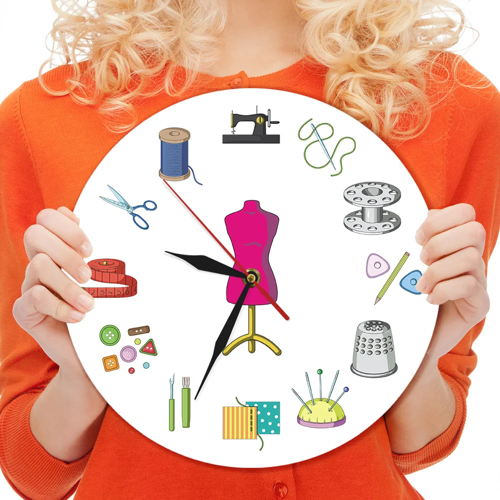 Tailor Shop Quilting and Sew Time Seamstress Modern Wall Clock Customize The Label Sewing Sign Wall Clock Personalize With Name