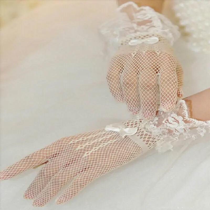 

Elegant Ladies Girl Short Lace Gloves Costume in Black Red Cream Prom Party Ball