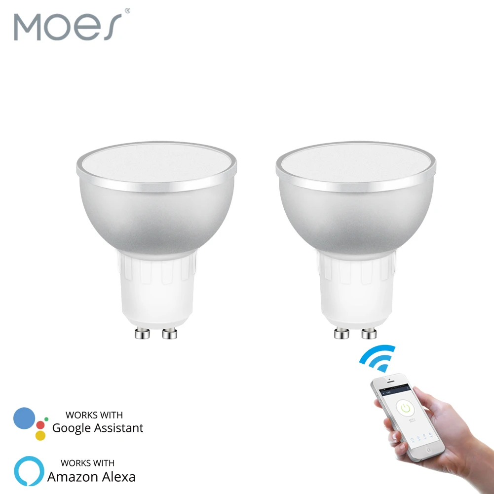 

WiFi Smart LED Light Bulb 2700-6500k RGBCW Warm White Daylight Multicolor 50W Equivalent Work with Alexa Google Home GU10 2 Pack