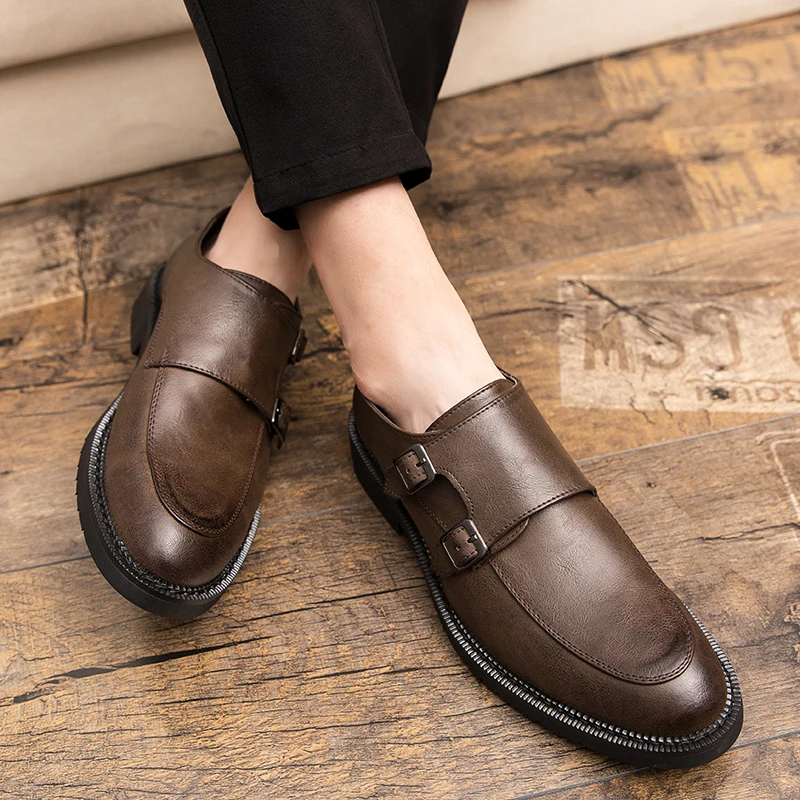 

Big Size 38-47 Retro Design Men Classic Business Formal Shoes PU leather Men Oxford Dress Shoes Monk Strap Shoes