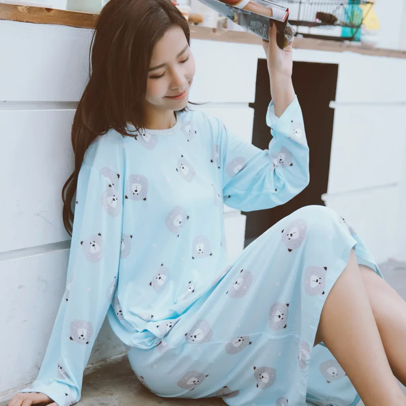 

Spring And Autumn Women's Lycra Korean-style Dress Casual Plus-sized Mid-length-Outer Wear Nightgown
