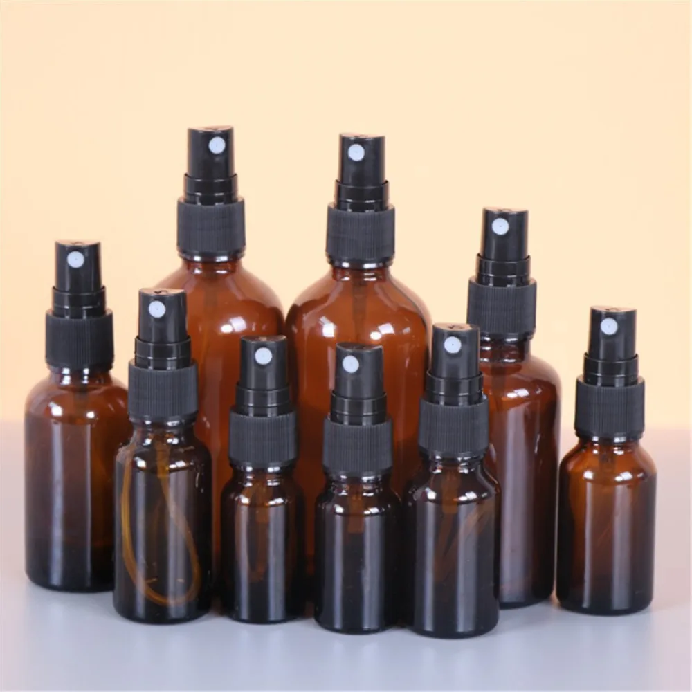 

New Portable Amber Glass Essential Oil Spray Bottles Transparent Brown Travel Refillable Empty Bottle Mist Sprayer Wholesale