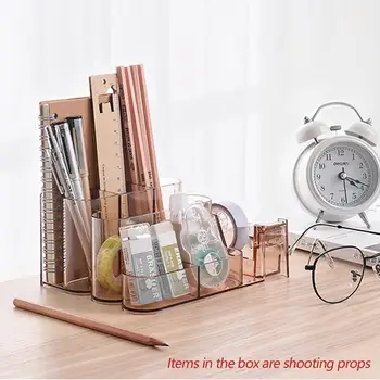 

Transparante Briefpapier Opbergdoos Creatieve Desk Organizer Penhouder Plastic Kantoor Compartiment Accessoires T3P9