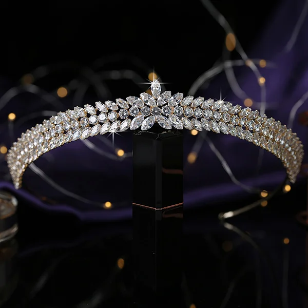 gold Корона HADIYANA классические простые элегантные женские свадебные аксессуары для волос Диадема из кубического циркония роскошные украшения для волос BC5563 - Окраска металла: gold
