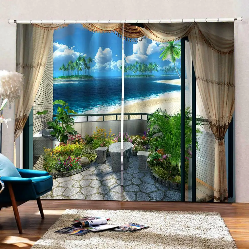 3D Landscape Window Curtain for Living Room Kitchen Drapes Curtains Home Decor 