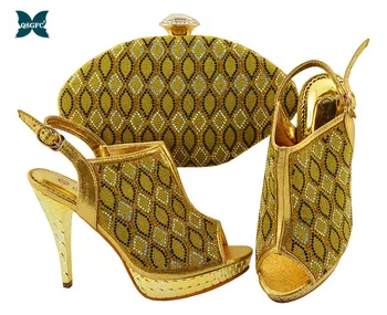 

Hot selling Italian Designer Shoes and Bag Matching Set Decorated with Rhinestone African Shoe and Bag Set Nigerian Wedding Shoe