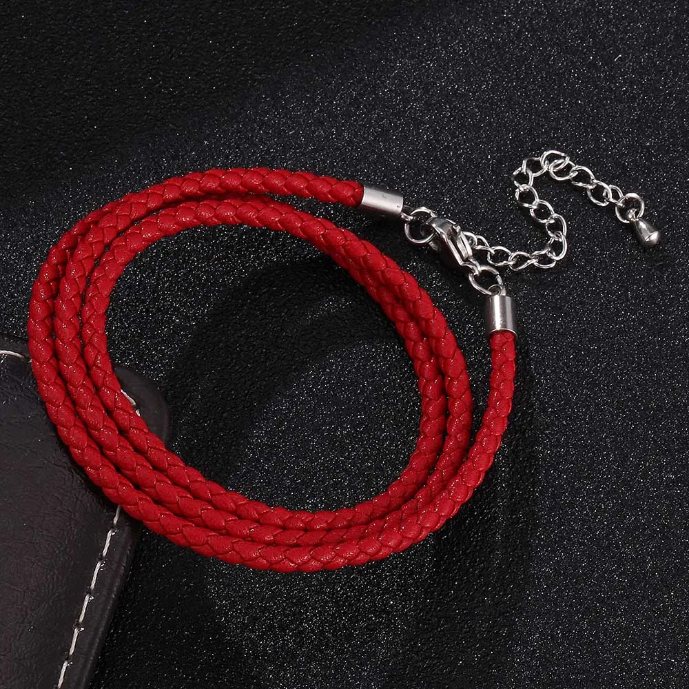 Women Fashion Jewelry Red Braided Leather Multilayer Charm Bracelet Lobster Clasp Ajustable Rope Bracelets Gifts | Украшения и
