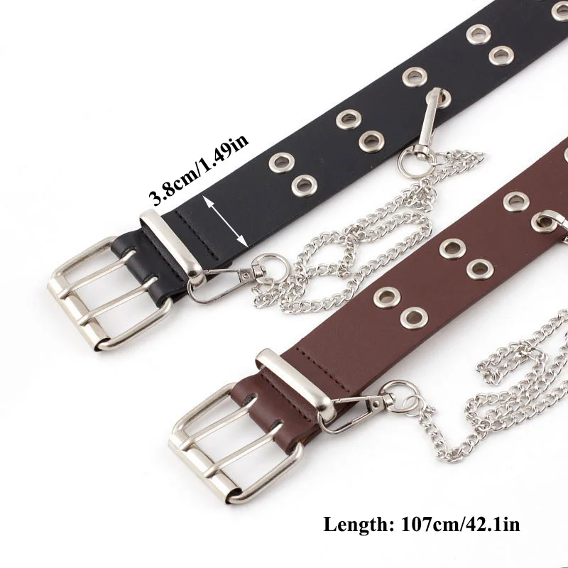 Punk PU Leather Waist Belt New Hip-hop Fashion Pin Buckle Black Adjustable Waistband With Chain For Ladies Girls Women Jeans Z15