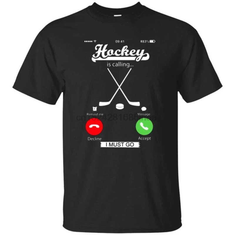 Дешевые футболки Короткие Hockeyer Is call I Must Go мужские короткие с круглым