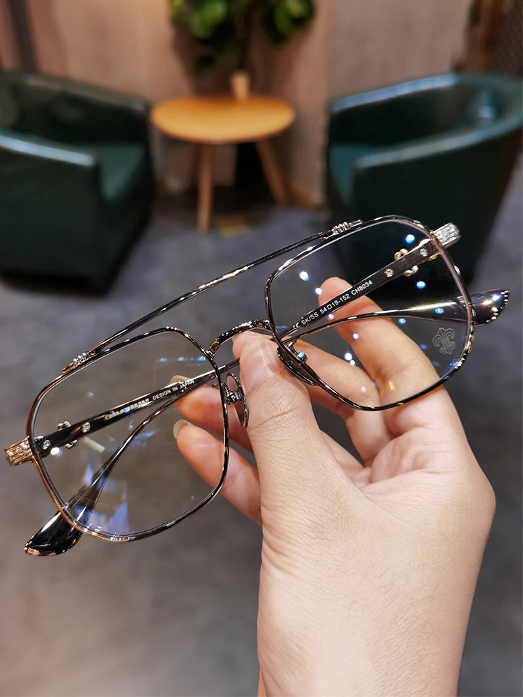 JIANDAN Men and Women Anti-Blue Light Wild Double Beam Irregular Large Frame Glasses Frame Equipped With Myopia Prescription
