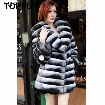 

TOPFUR 2018 New Winter Real Fur Coat For Women Natural Rex Rabbit Fur Jacket Fashion Luxury Turn-Down Fur Collar Real Fur Coats
