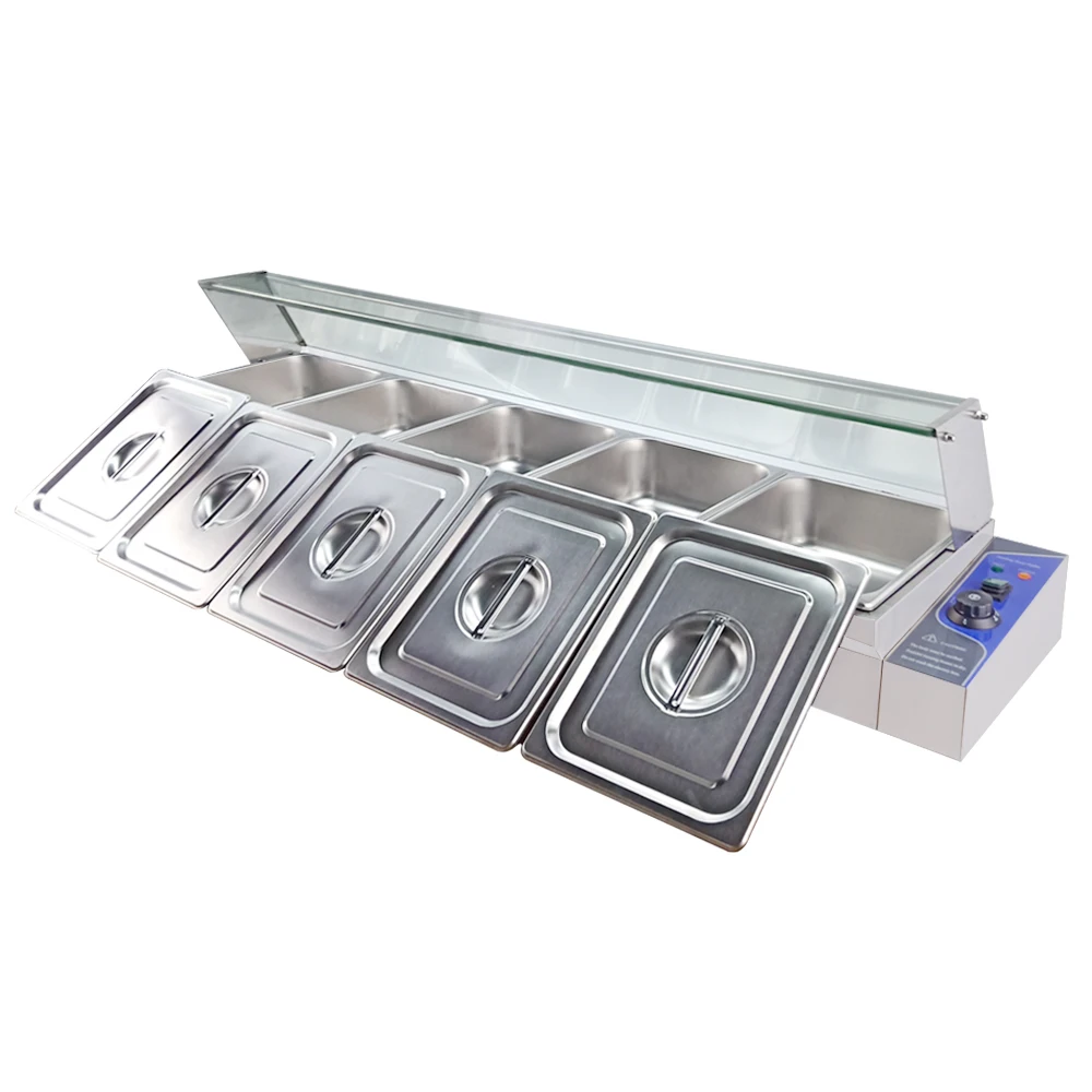 

5 Pots Bain Marie Stainless Steel Good Food Warmer Heating Machine Commercial Kitchen Buffet Storage