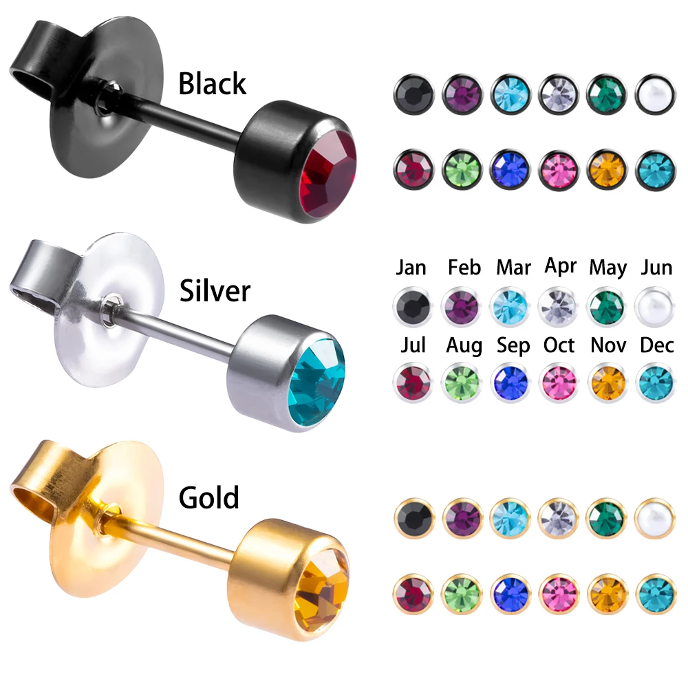 

PAIR 24K Plated Gold Birthstone CZ Gem Ear Helix Tragus Cartilage Stud Earrings Piercing Professional for Earring Gun Jewelry