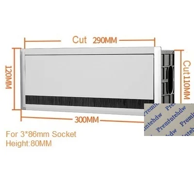 For 3 86MMSockets Алюминиевый прямоугольный провод кабель настольного типа втулка коробка для офисного стола буферная откидная крышка щетка для 86 мм USB AC разъем - Цвет: For 3 86MMSockets