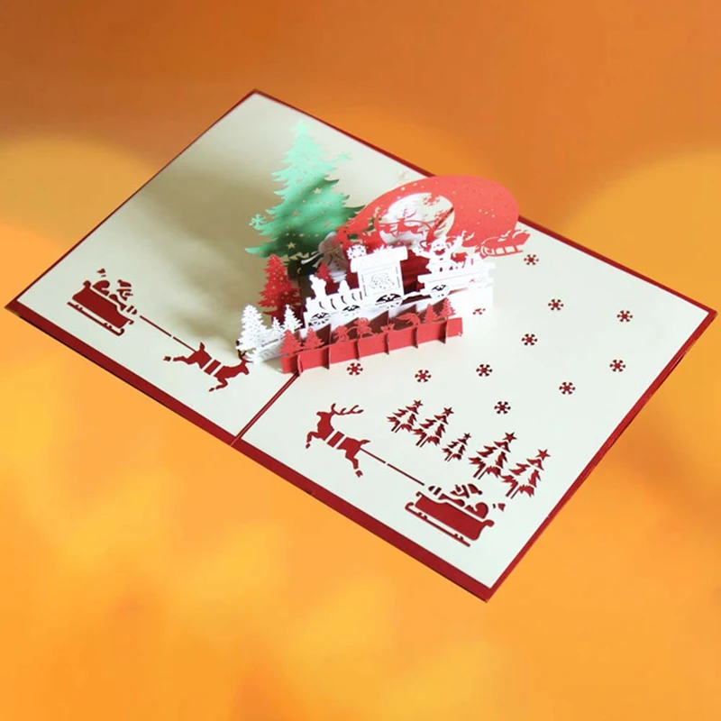 3D Pop Up Greeting Cards Xmas Wedding Birthday Christmas Postcard Xmas Gift Invitation Card