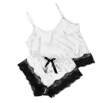 

Pajamas Sets Sexy Lace Pyjamas For Women V-neck Pijama Femme Summer Sleepwear Satin Nightwear Lingerie Female Underwear #F