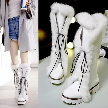 

Fashion Lace-up Winter Shoes Women Snow Boots Fur Boots Women Knee High Suede Thick Heel Warm Outdoor Lady Shoes Big Size 43