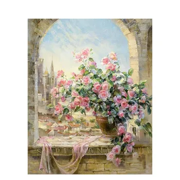 

GATYZTORY View Of The Window Fram Diy digital oil Painting By Numbers Flowers Wall Art colors By Number Calligraphy Painting