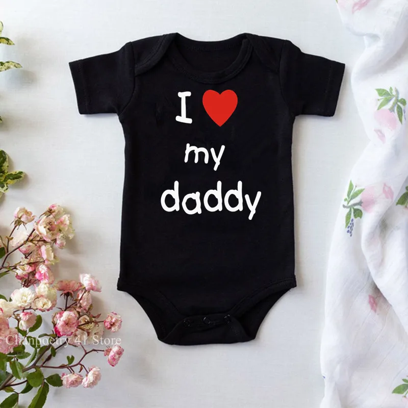 I Love My Daddy Mommy Newborn Boys Girls Romper Infant Black Cotton Toddler Baby Short Sleeve Jumpsuit Clothes Twin Baby Clothes 3