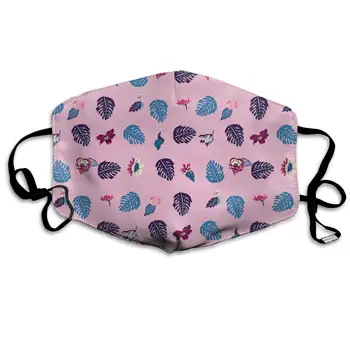 

Palm Leaves Pink Flowers And Roses Washable Reusable Mask Cotton Anti Dust Half Face Mouth Mask For Kids Teens Men Women
