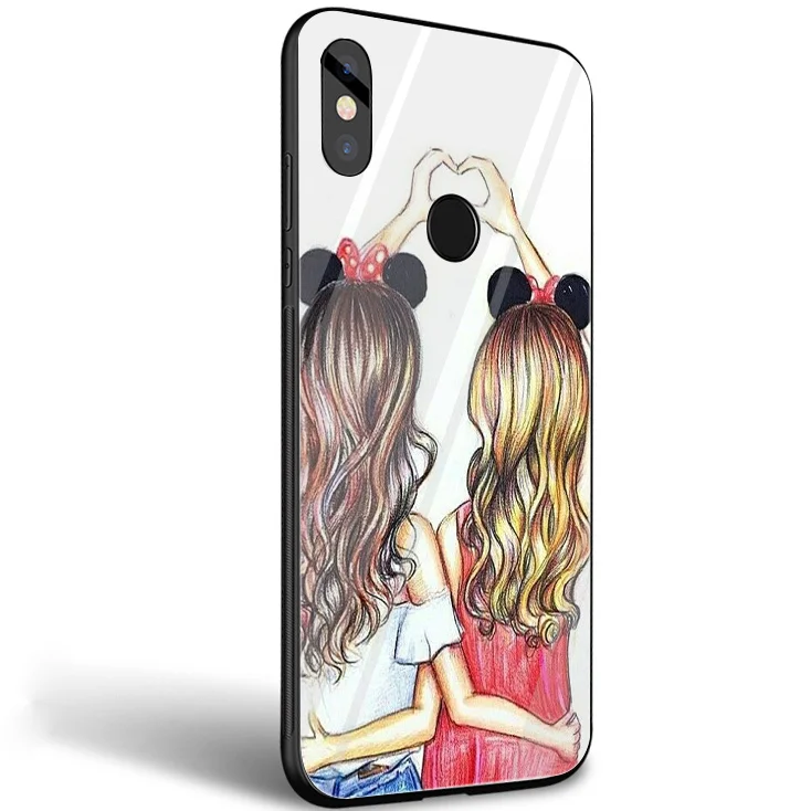 BFF лучшие друзья девчачье стекло чехол для телефона Xiaomi mi 8 Lite 9 A1 A2 Red mi Note 5 6 7 Pro 6A 4X Pocophone F1 чехол