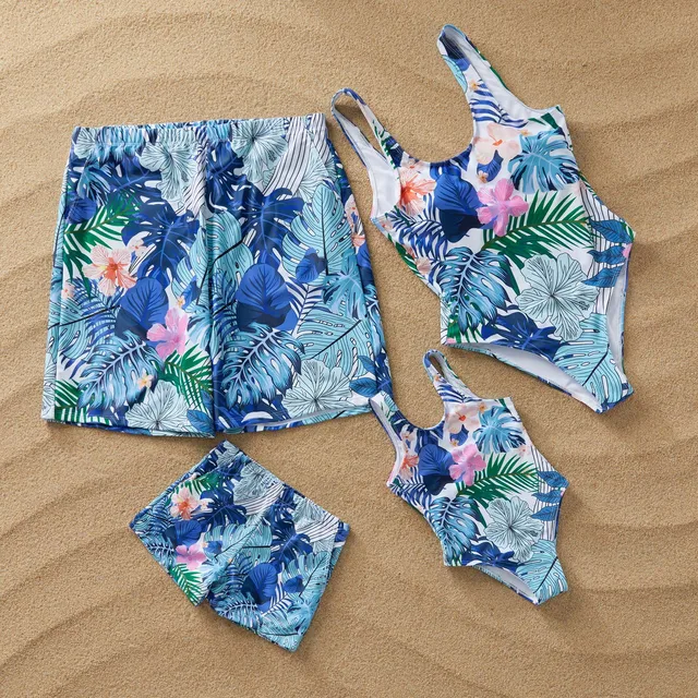 Family Swimwear Ruffled Mother Daughter Bikini Swimsuits Mommy Dad and