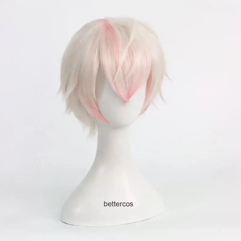 Mystic Messenger Saeran Ray Cosplay Wig Short White Mix Pink Heat Resistant Synthetic Hair Wig Wig Cap Anime Costumes Aliexpress