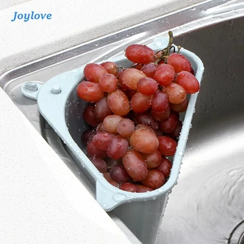 

JOYLOVE Kitchen Triangular Sink Strainer Drain Vegetable Fruite Drainer Basket Suction Cup Sponge Holder Storage Rack Sink ABS