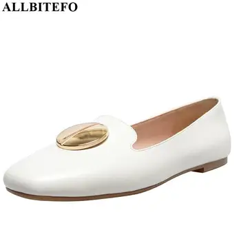 

ALLBITEFO natural genuine leather simple style high heel shoes new spring autumn Metal decoration women shoes high heels