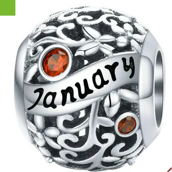 

Birthstone Charms 925 Sterling Silver Bead Openwork Charms Happy Birthday Charms for Pandora Bracelet and Necklace