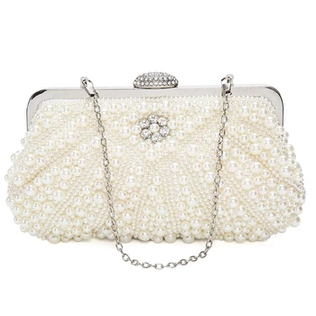 

Women Pearl Clutch Bags Evening Bag Purse Handbag For Wedding Chain Bag For Dinner Party, White