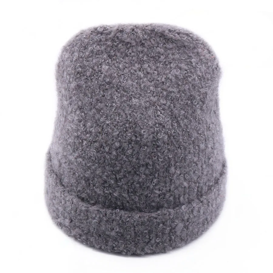 Зимняя однотонная шапка Skullies для женщин, винтажная вязаная шерстяная шапка из альпаки, Женская бини, теплые женские Лыжные шапки для девочек, новинка года