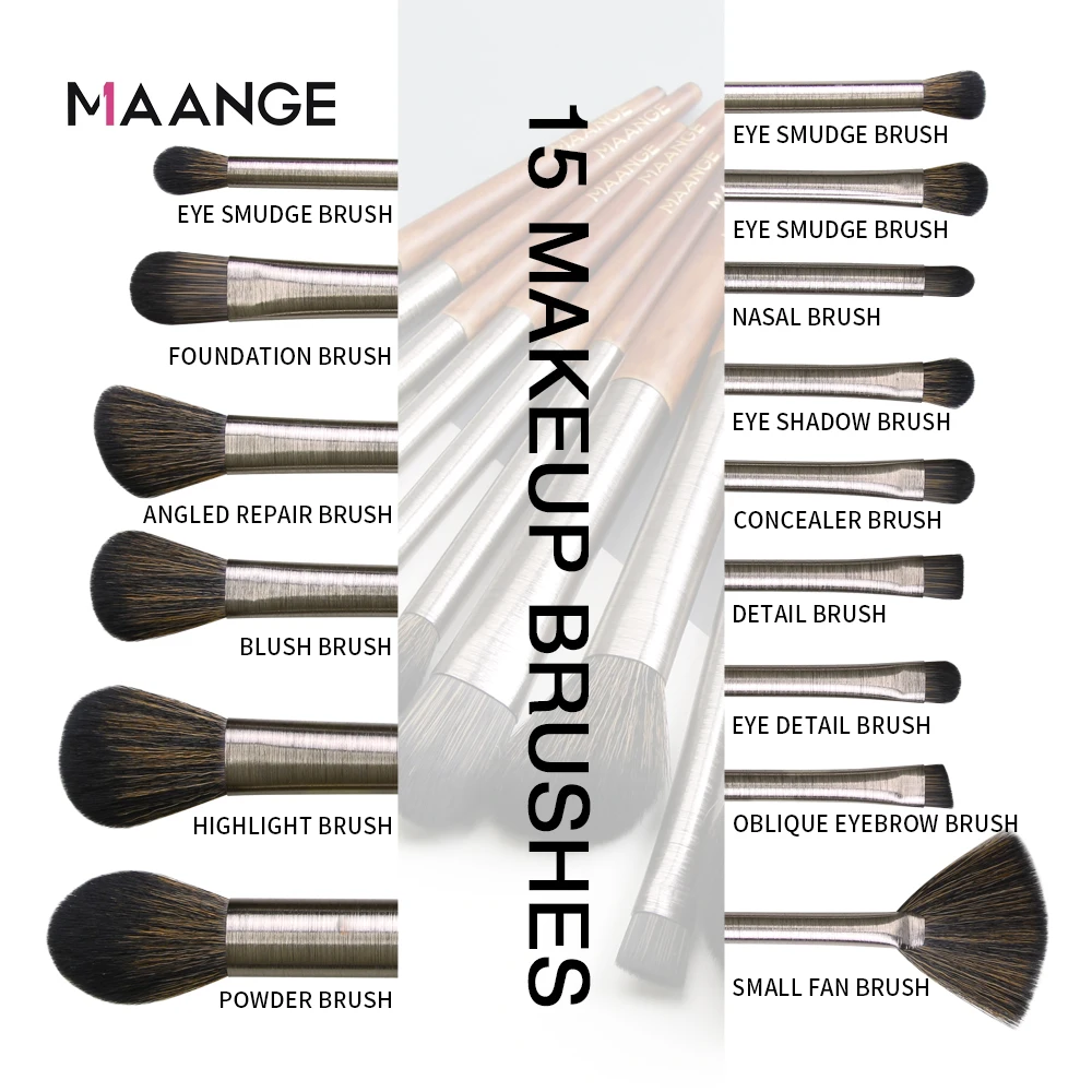 MAANGE 15Pcs Makeup Brushes Set Powder Eye Shadow Lip Make Up Brush Beauty Cosmetic Tool