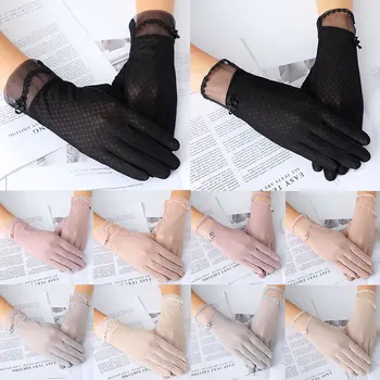 

Sexy Lace UV Sunscreen Driving Gloves Women Thin Ice Silk Touch Screen Gloves 1 Pairs Pearl Flowers Mitten Stretch Gloves