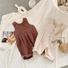 Хлопковый льняной комбинезон в Корейском стиле для мальчиков и девочек Весенние длинные штаны для маленьких детей 1-7 лет