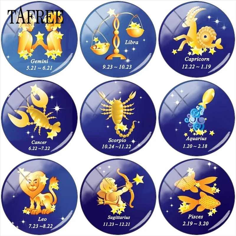 TAFREE 12 знаков зодиака круглые фото Стеклянные Кабошоны с плоской задней стенкой