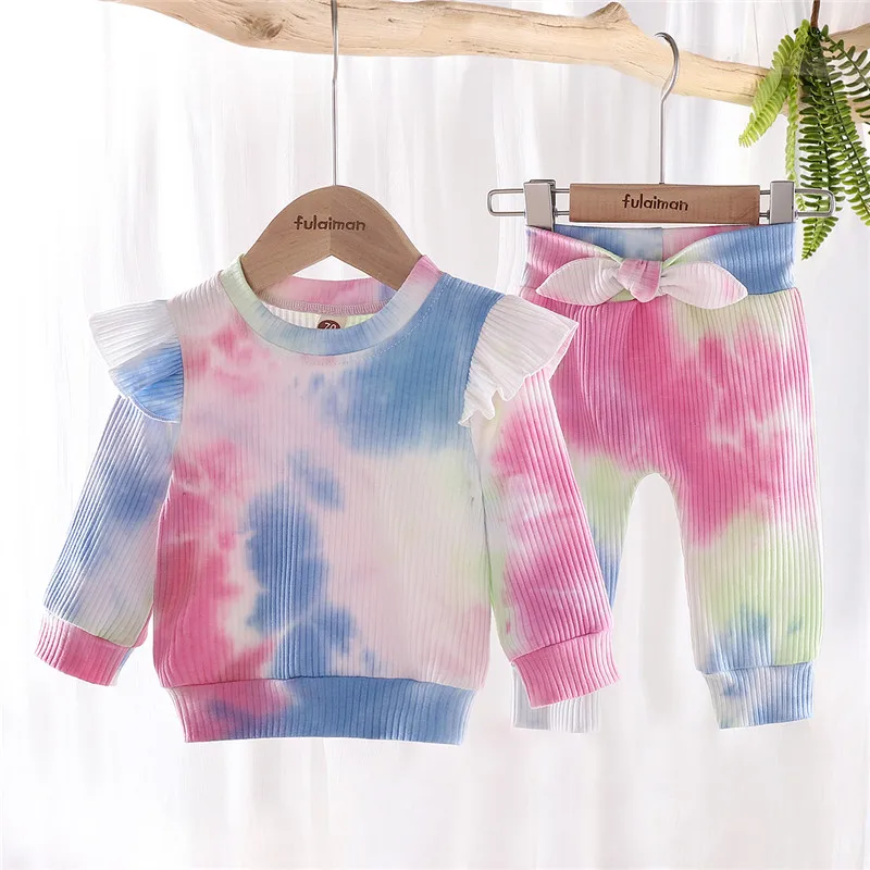 14years Newborn Infant Baby Girls Clothes Sets Ruffles Long Sleeve Tie